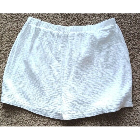 Japna Sleep Shorts Size XL Cotton White Drawstring Crinkled Sleepwear Coastal - Picture 2 of 4